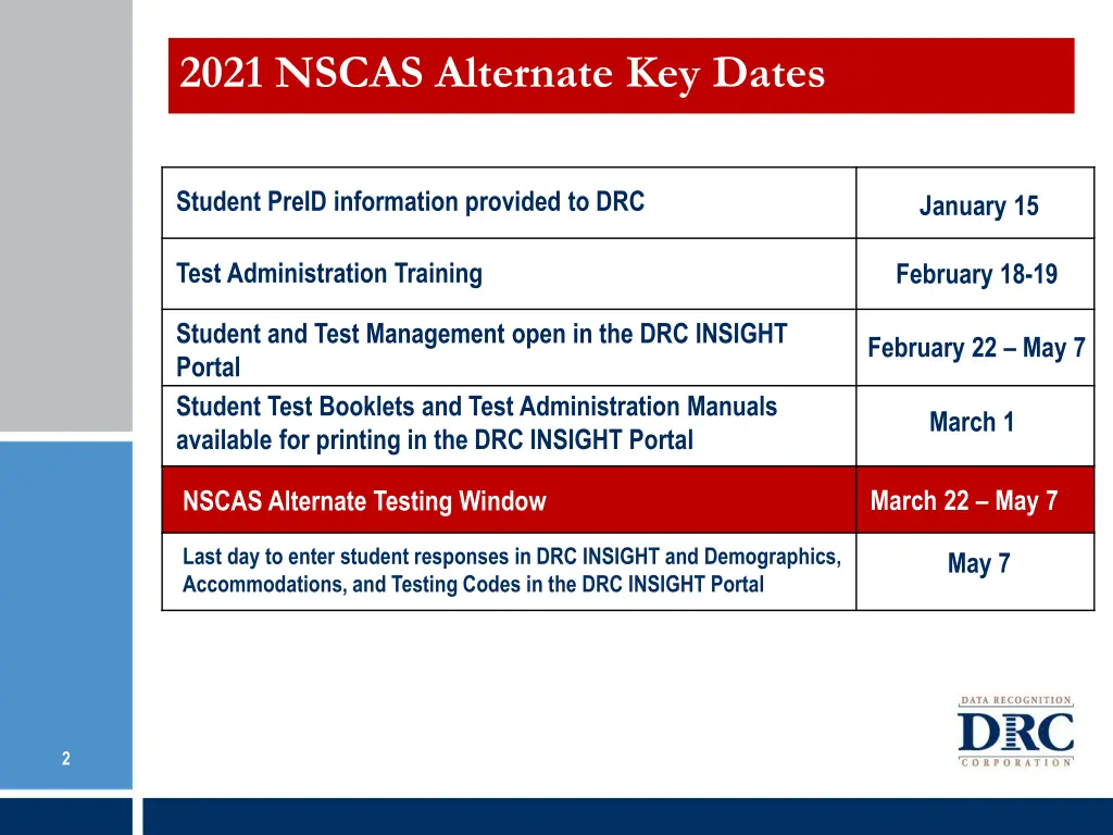 2021 nscas alternate key dates