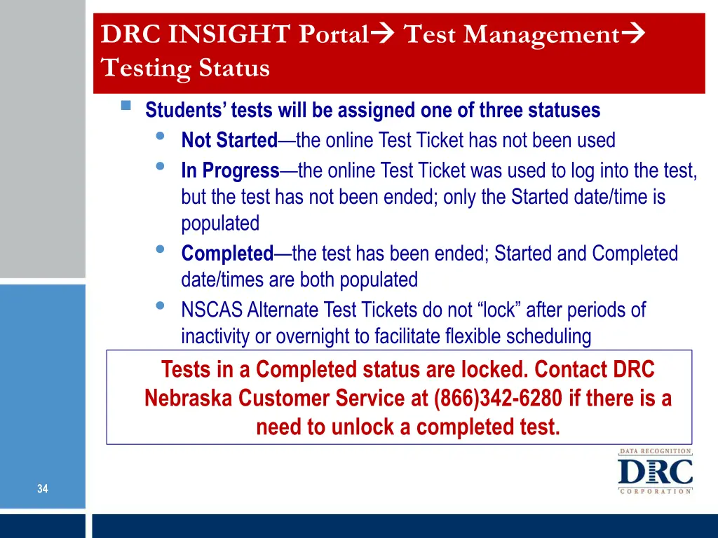 drc insight portal testing status 1