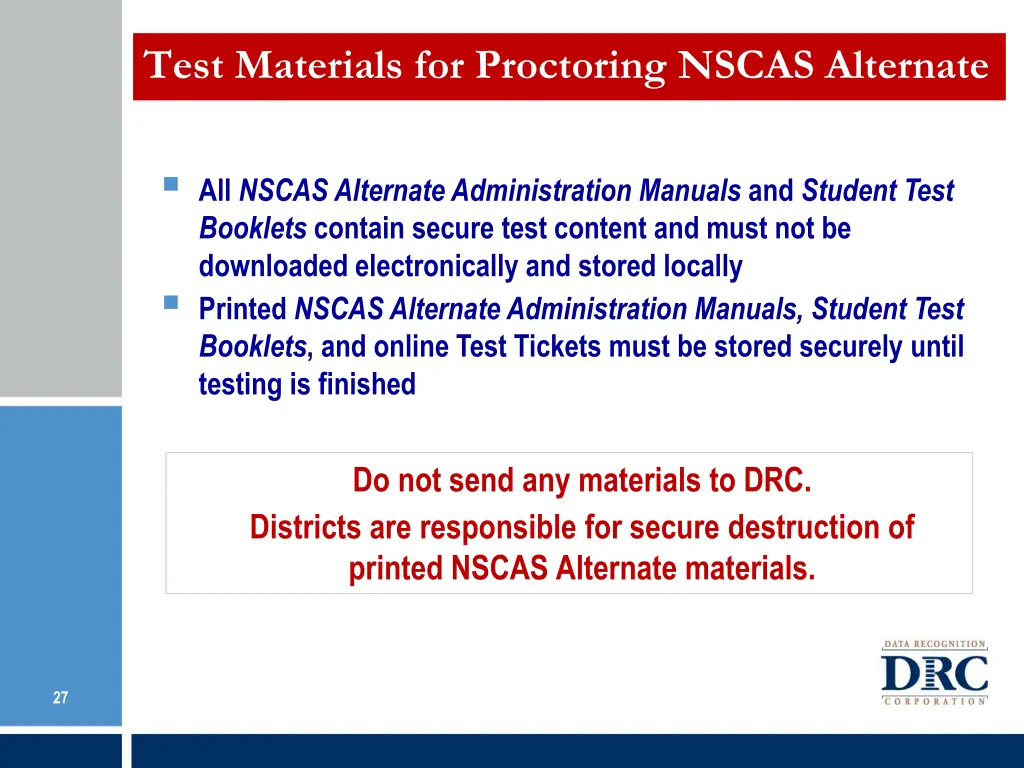 test materials for proctoring nscas alternate 1
