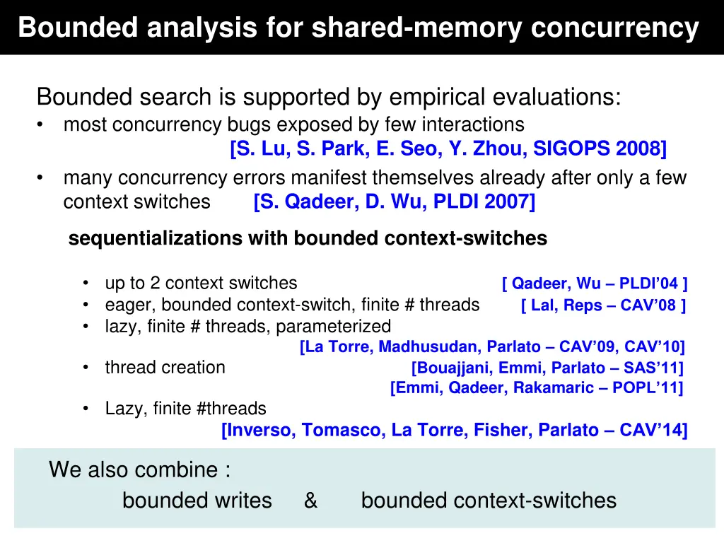 bounded analysis for shared memory concurrency