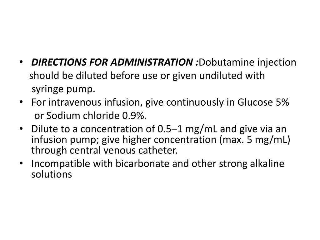 directions for administration dobutamine
