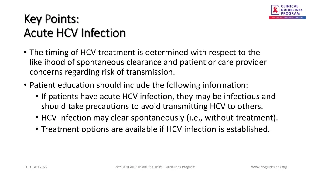 key points key points acute hcv infection acute