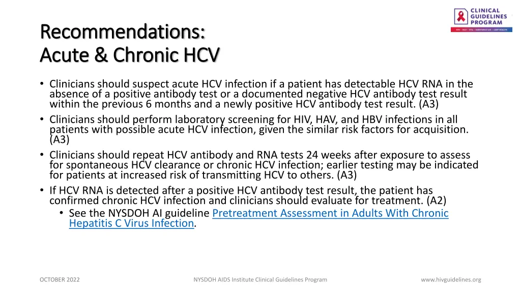 recommendations recommendations acute chronic