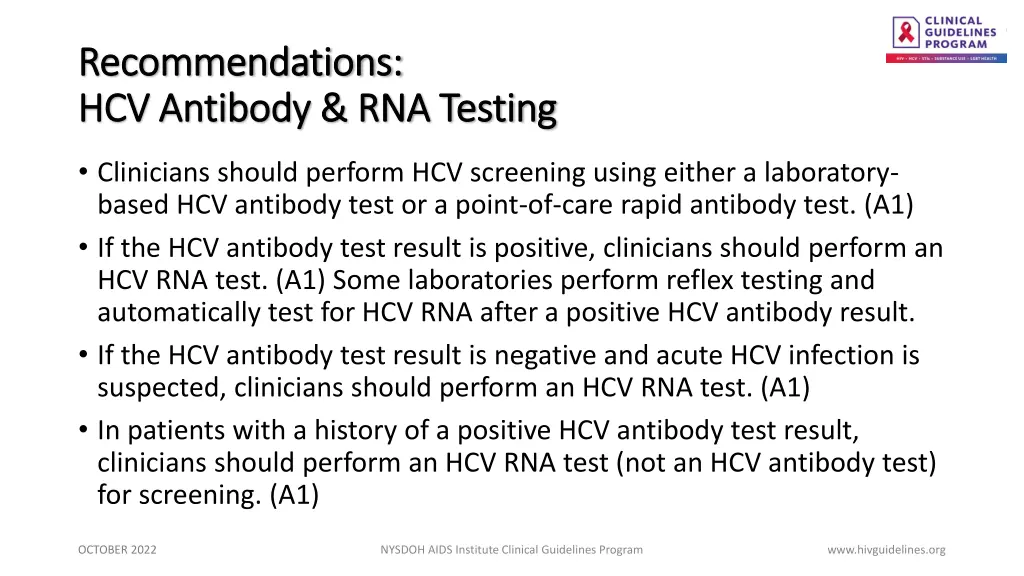 recommendations recommendations hcv antibody