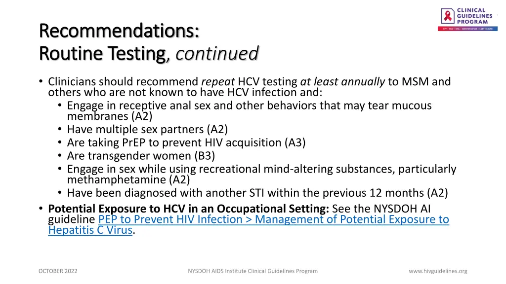 recommendations recommendations routine testing 1