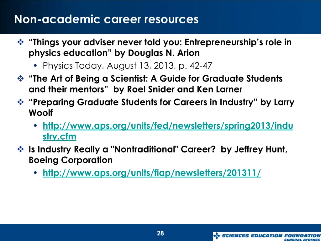 non academic career resources
