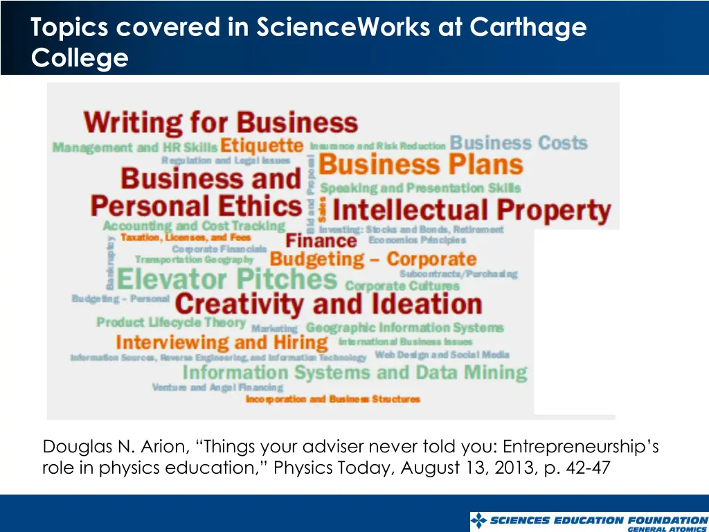 topics covered in scienceworks at carthage college