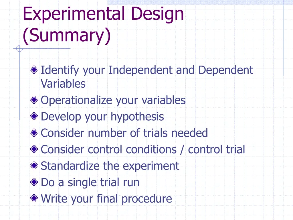experimental design summary
