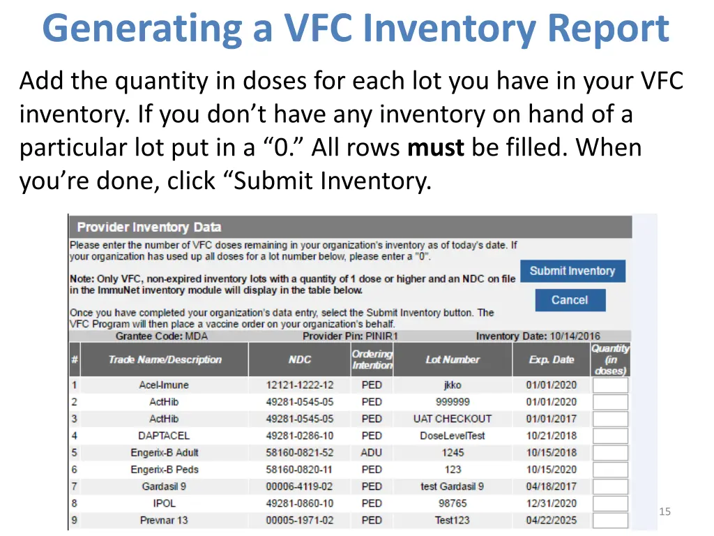 generating a vfc inventory report