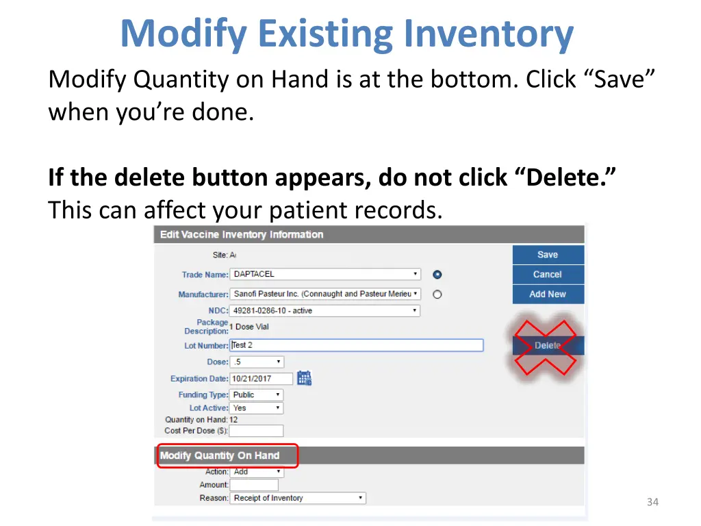 modify existing inventory modify quantity on hand
