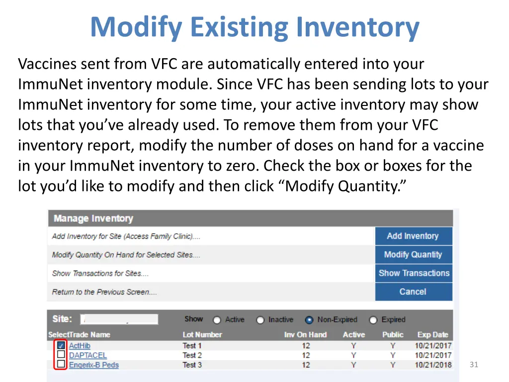 modify existing inventory