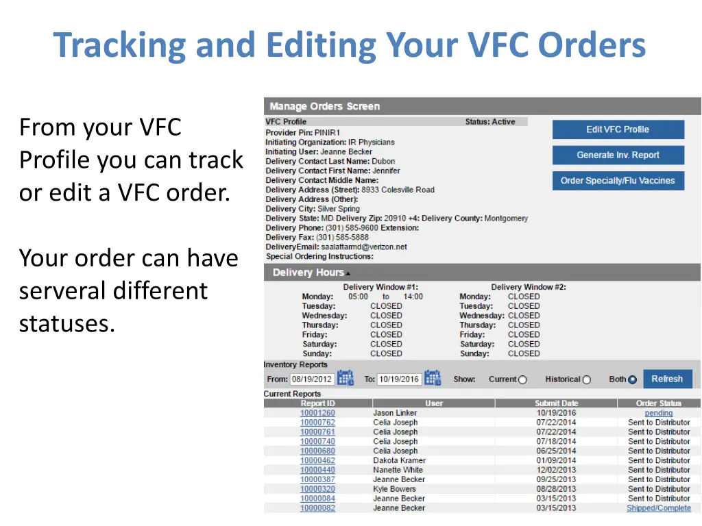 tracking and editing your vfc orders