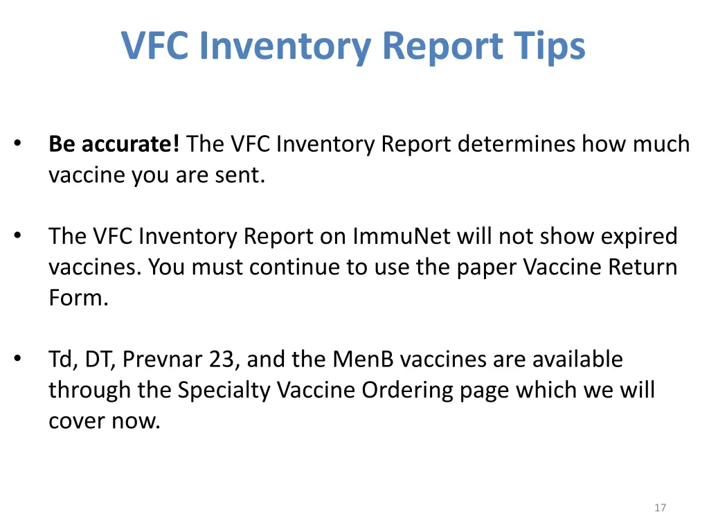 vfc inventory report tips 1