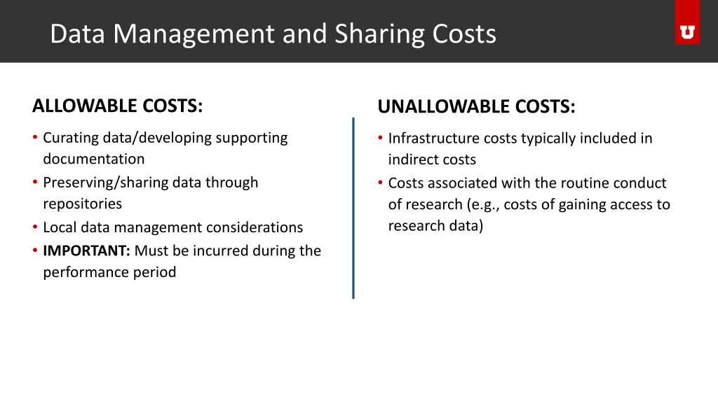 data management and sharing costs