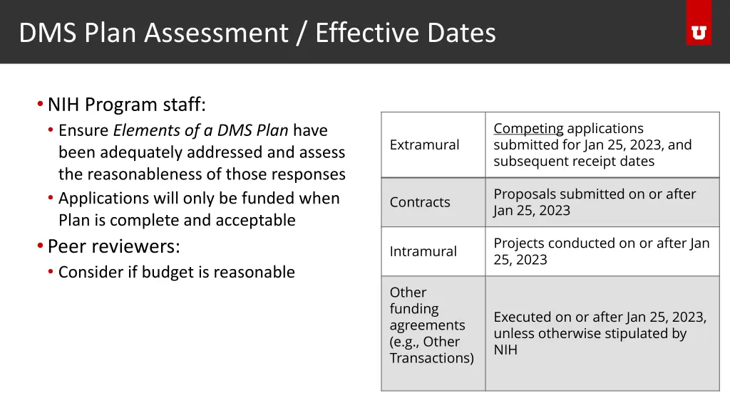 dms plan assessment effective dates