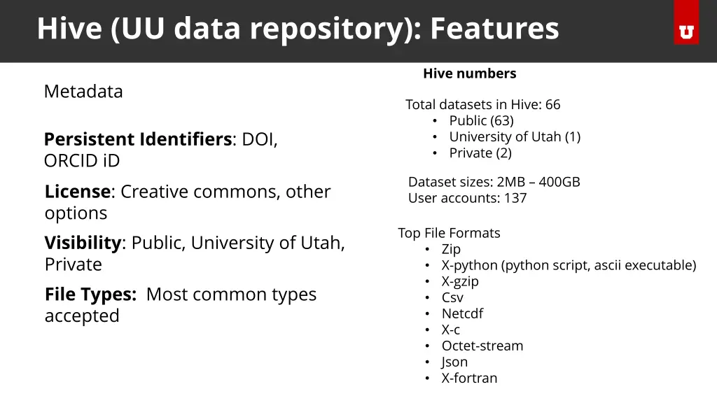 hive uu data repository features selecting a data