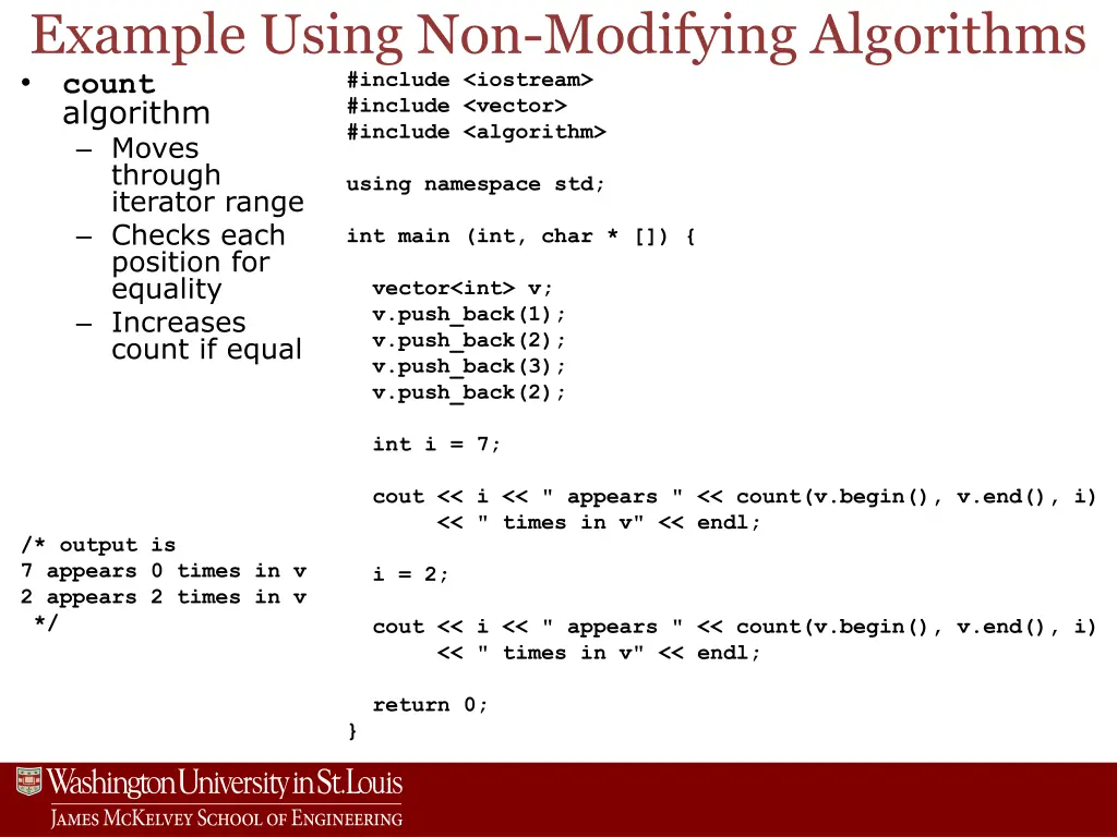 example using non modifying algorithms count