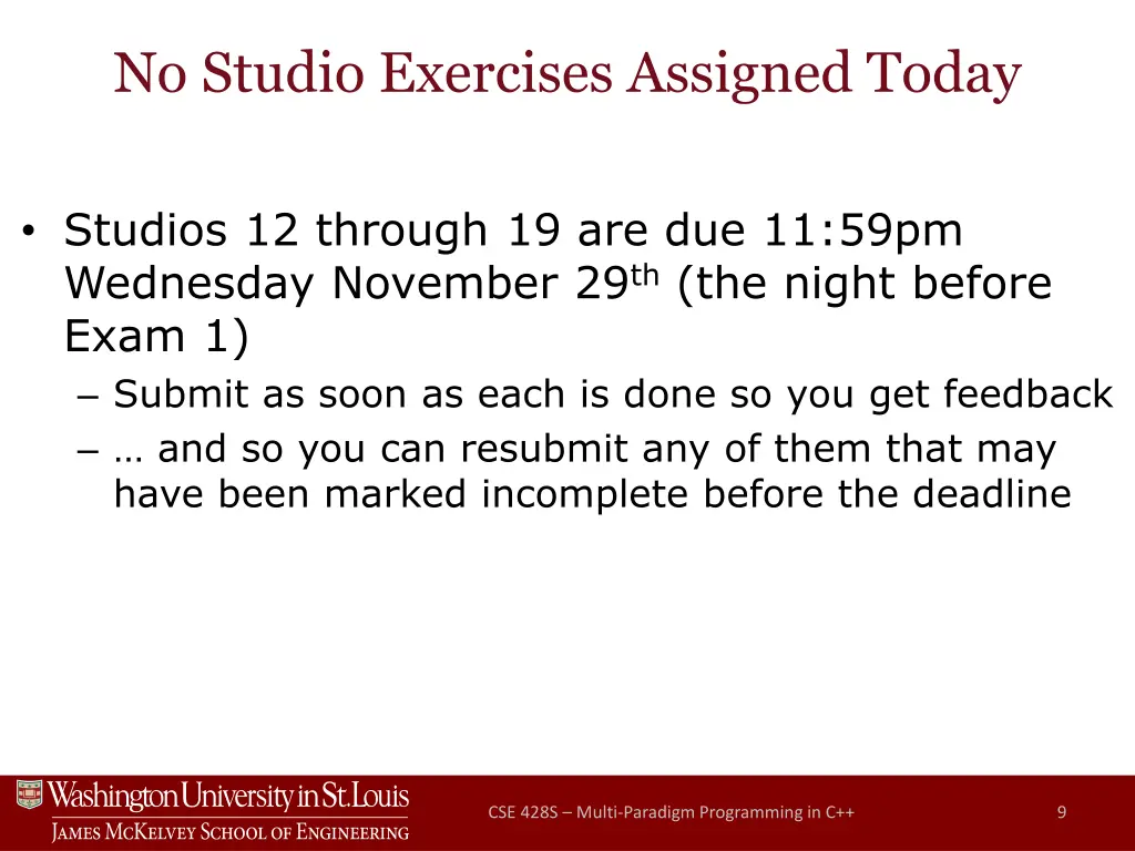 no studio exercises assigned today