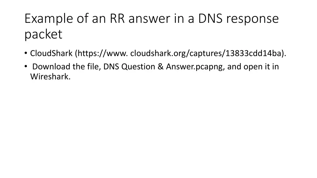 example of an rr answer in a dns response packet