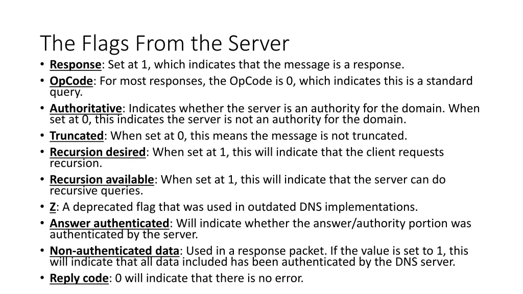 the flags from the server response set at 1 which