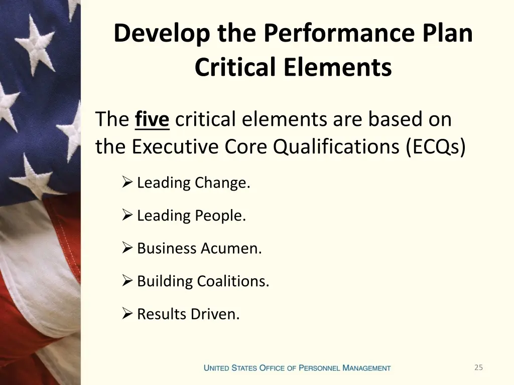 develop the performance plan critical elements 1
