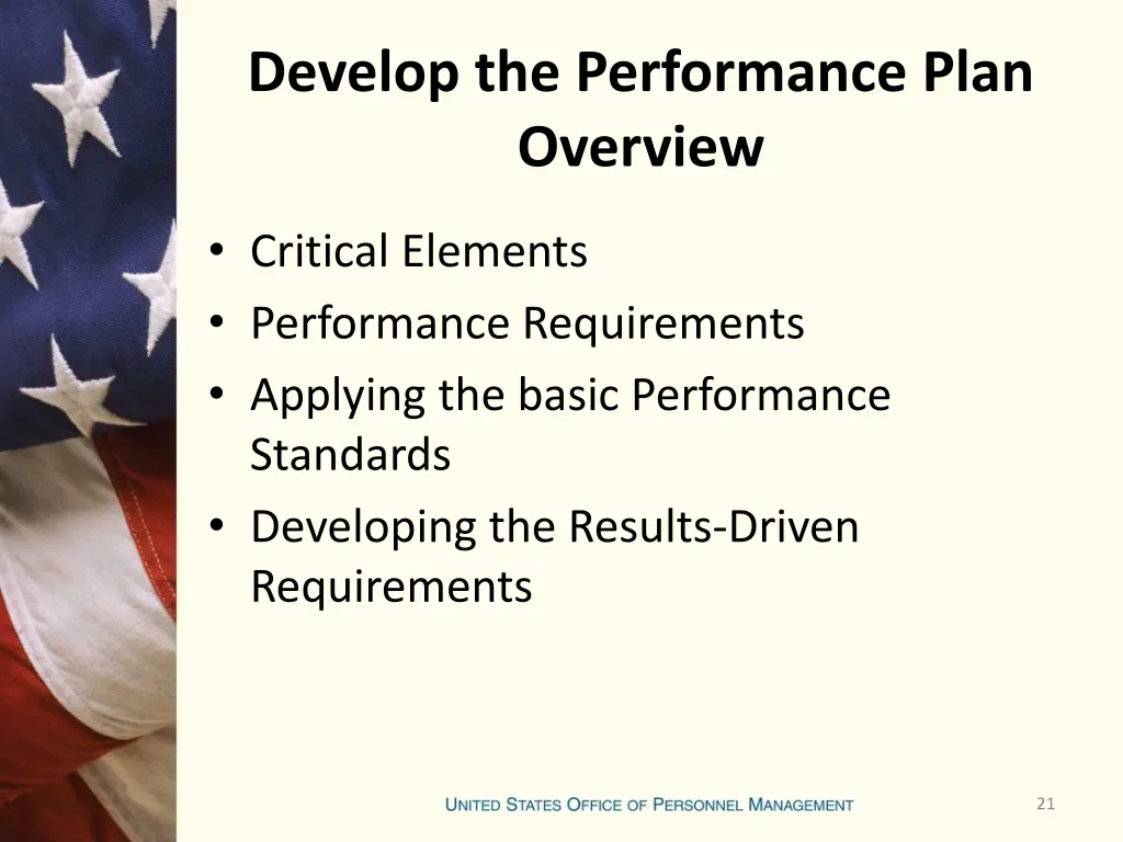 develop the performance plan overview