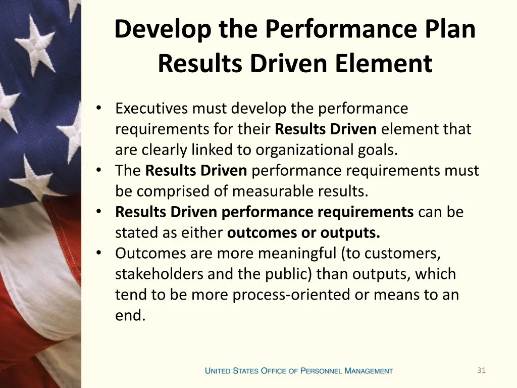 develop the performance plan results driven