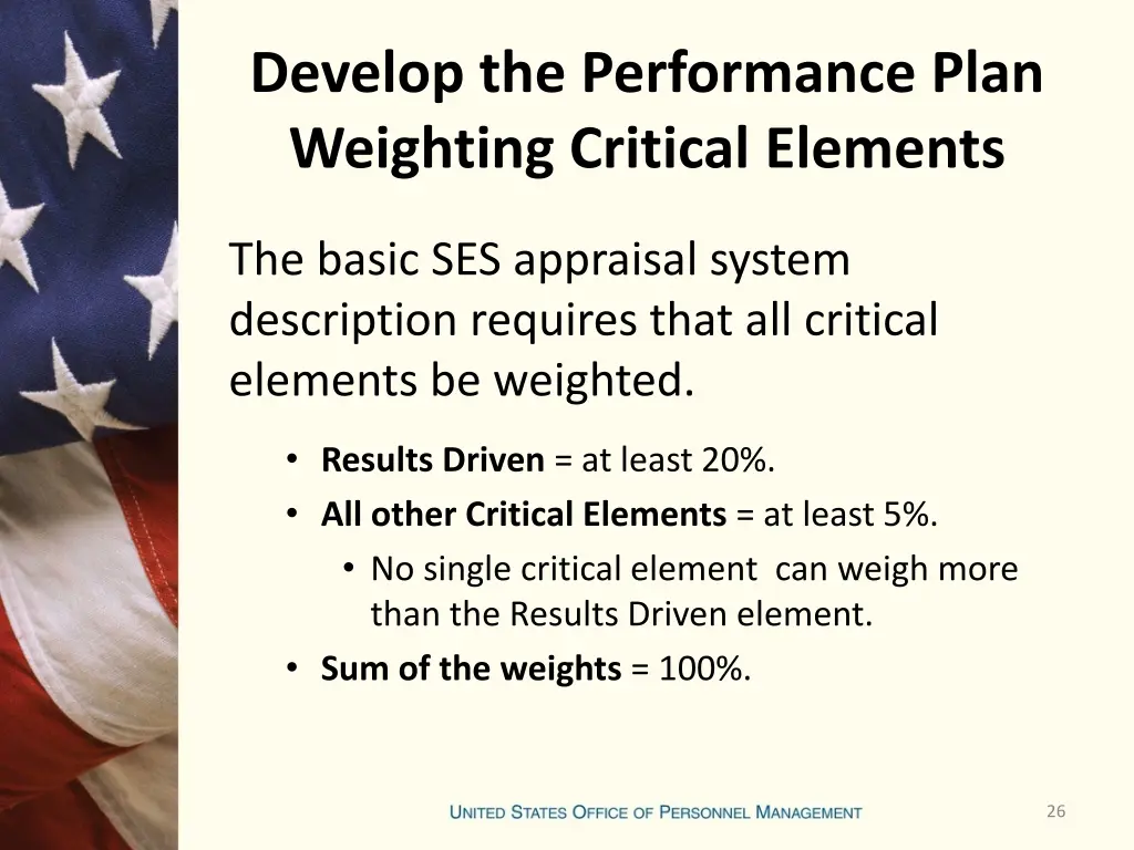 develop the performance plan weighting critical