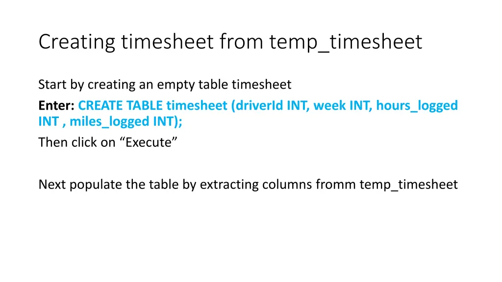creating timesheet from temp timesheet