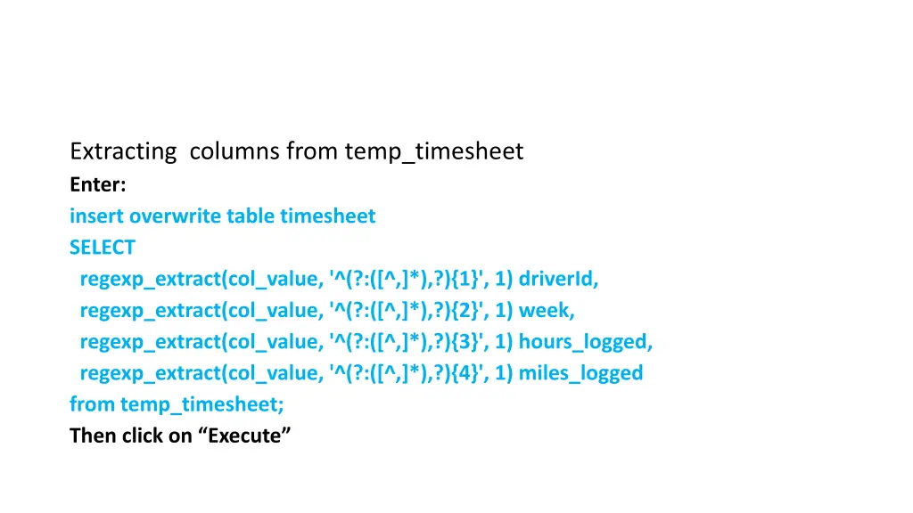 extracting columns from temp timesheet enter