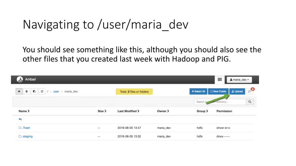 navigating to user maria dev