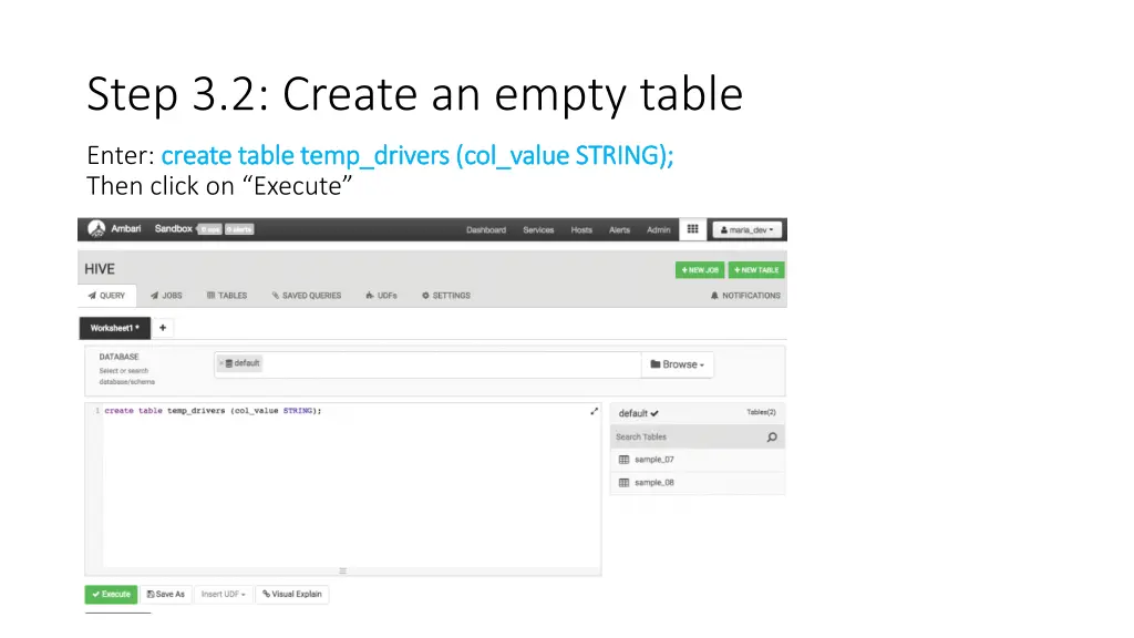 step 3 2 create an empty table