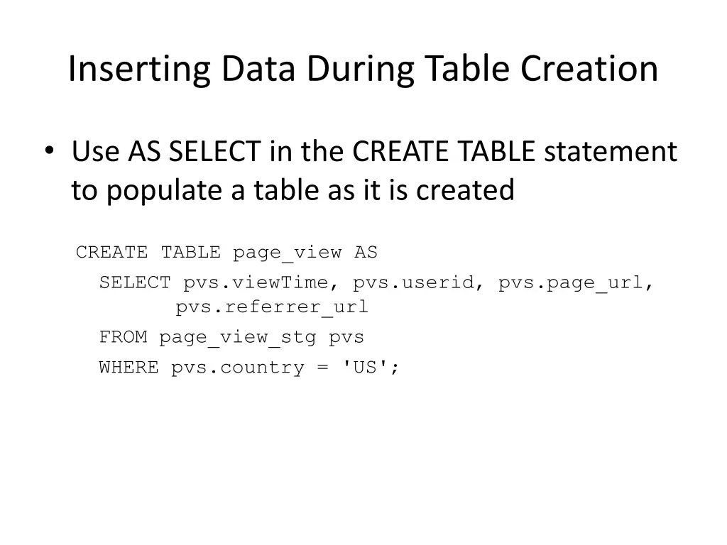 inserting data during table creation