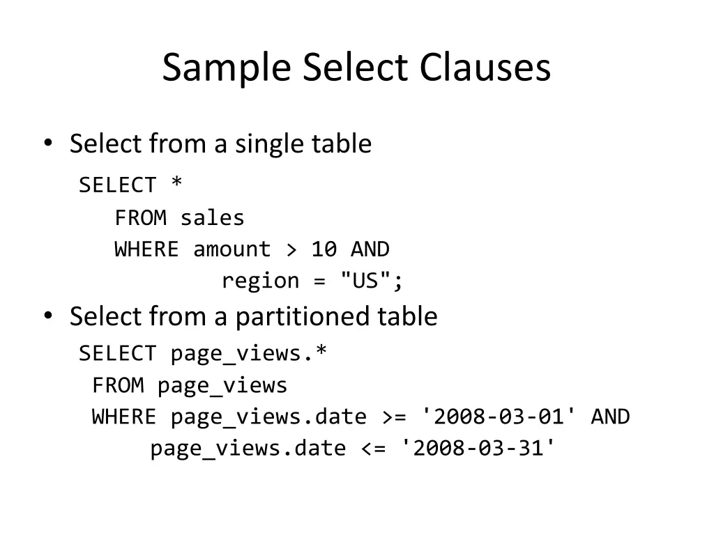 sample select clauses