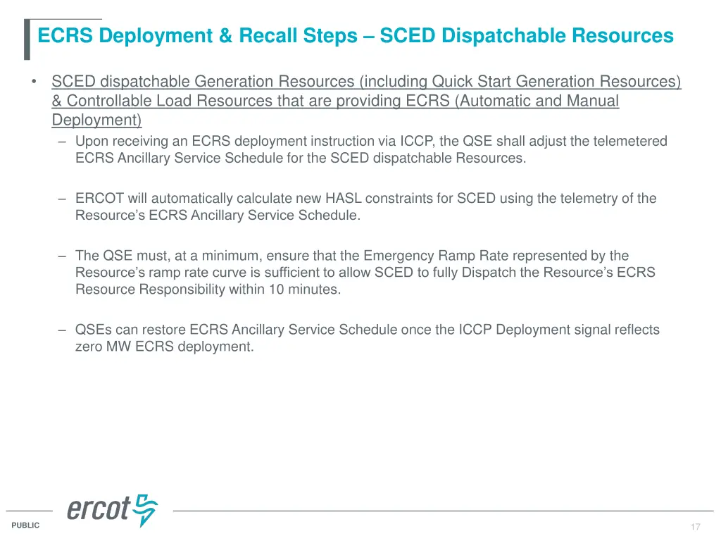 ecrs deployment recall steps sced dispatchable