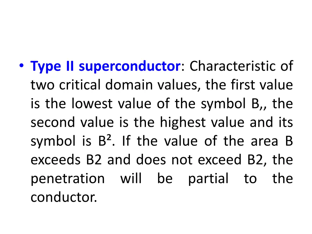 type ii superconductor characteristic