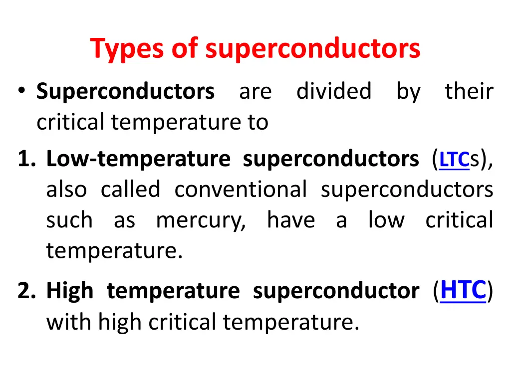 types of superconductors superconductors critical