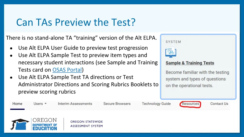 can tas preview the test