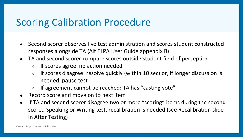 scoring calibration procedure
