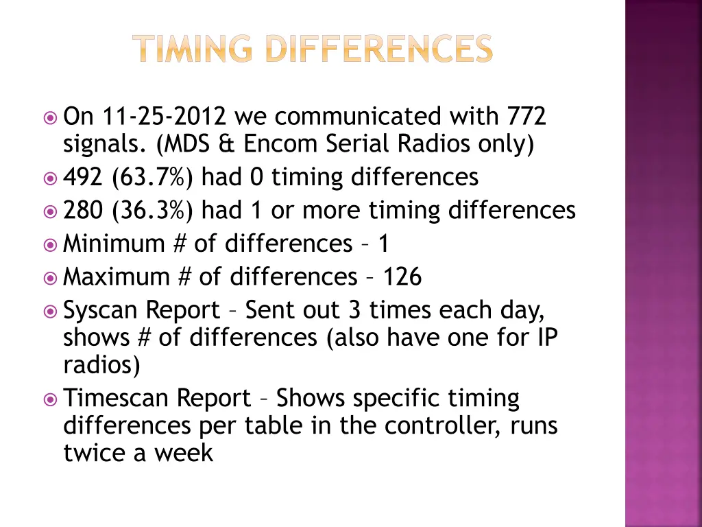 timing differences