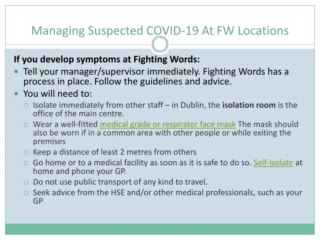 managing suspected covid 19 at fw locations