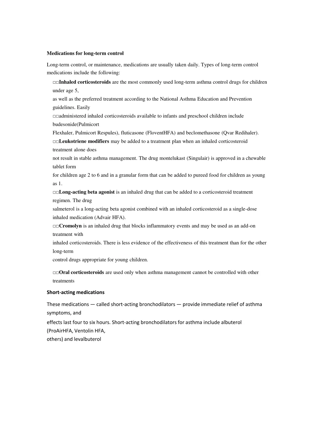medications for long term control