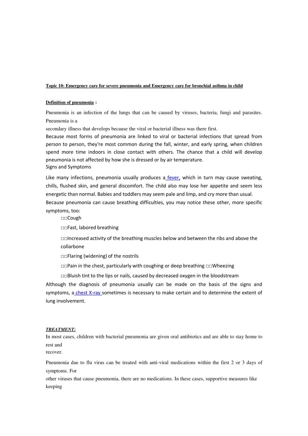 topic 10 emergency care for severe pneumonia