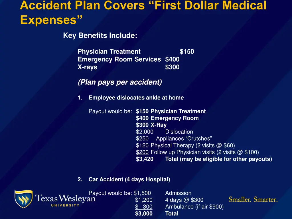 accident plan covers first dollar medical expenses
