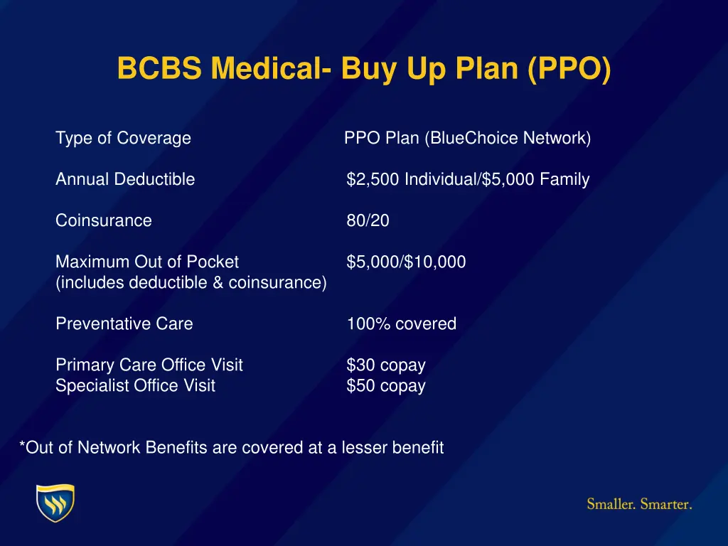 bcbs medical buy up plan ppo