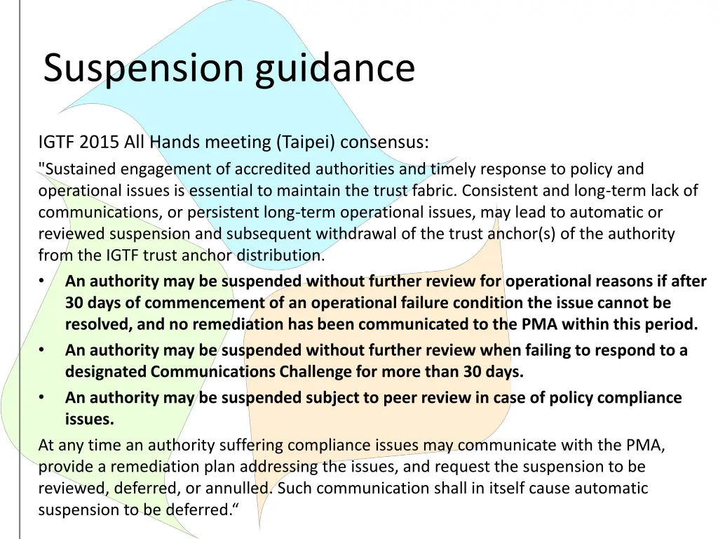 suspension guidance