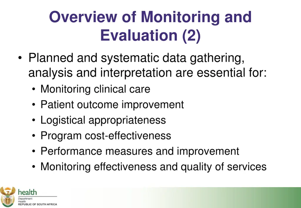 overview of monitoring and evaluation 2 planned