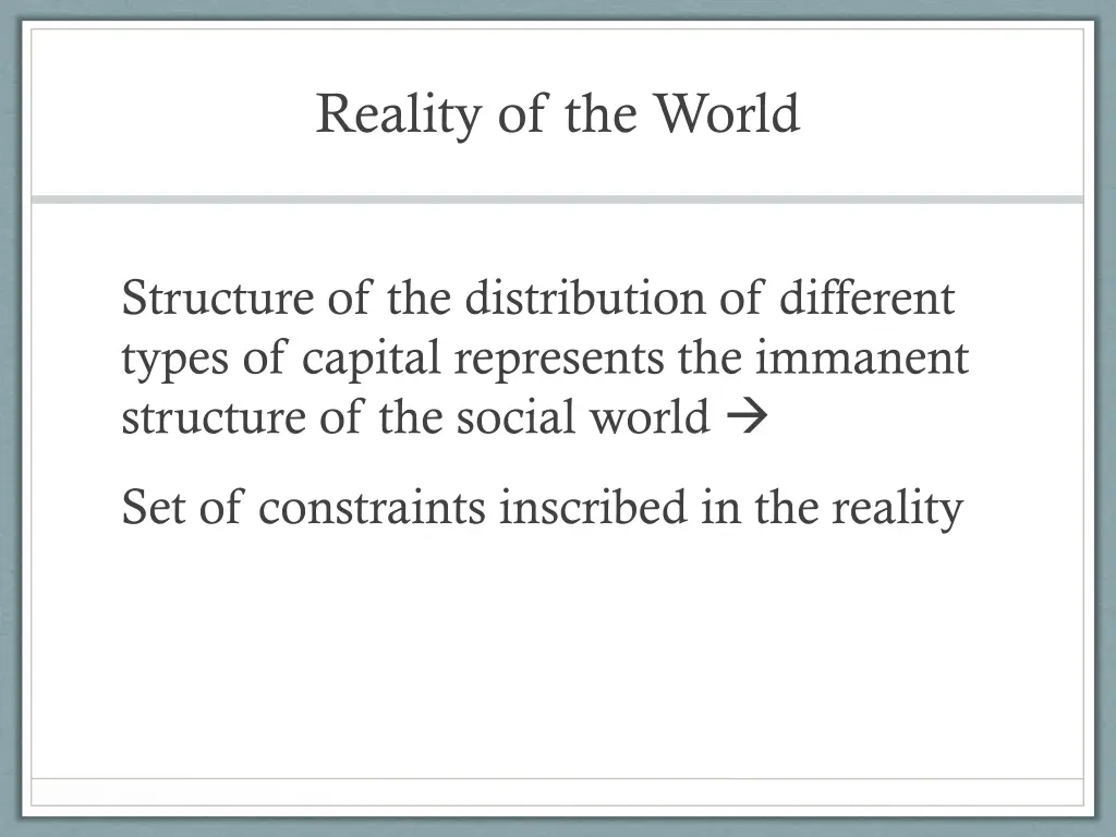 reality of the world