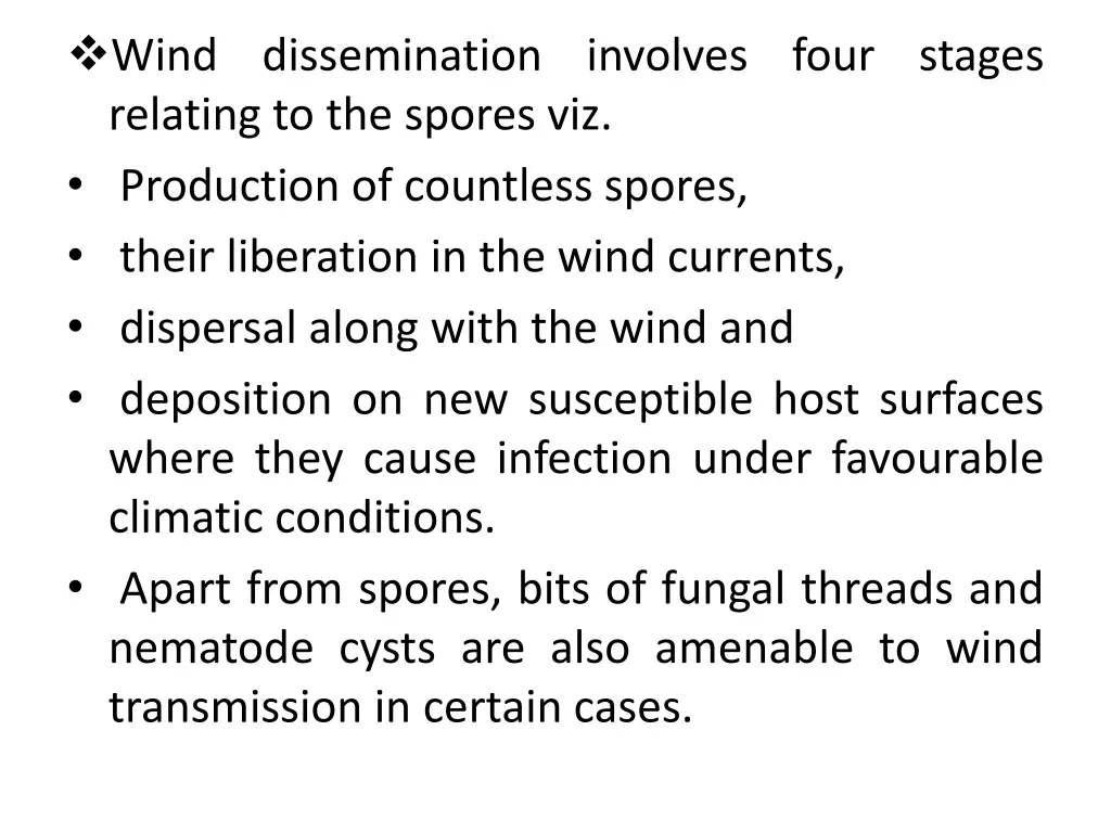 wind dissemination involves four stages relating