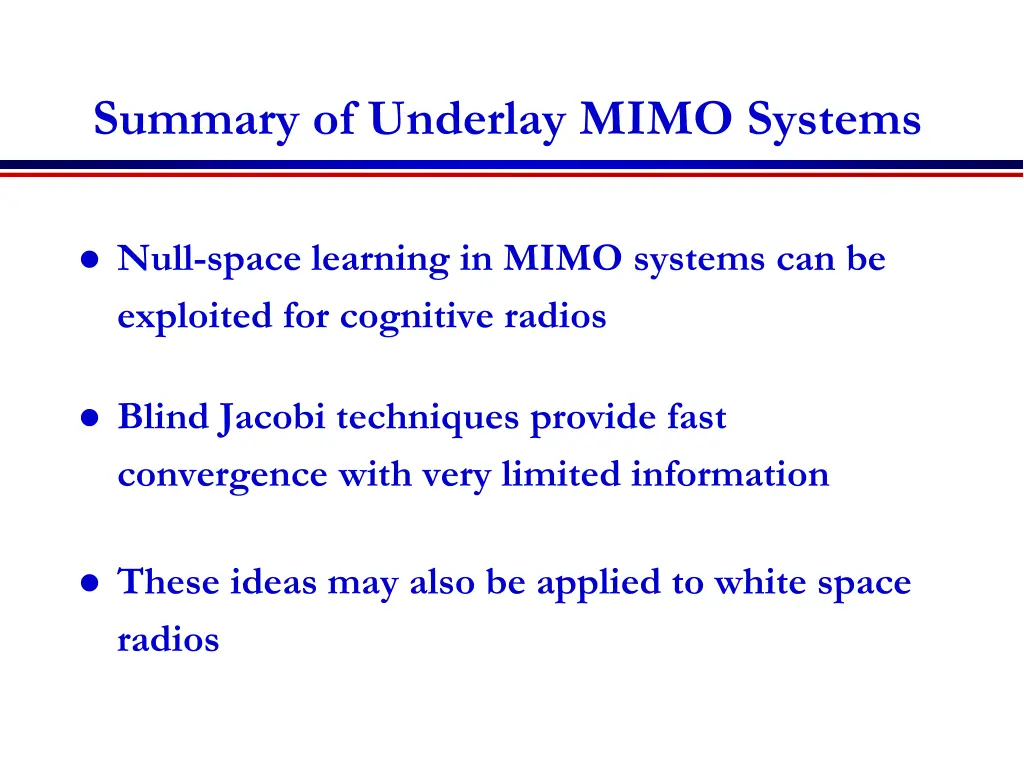 summary of underlay mimo systems